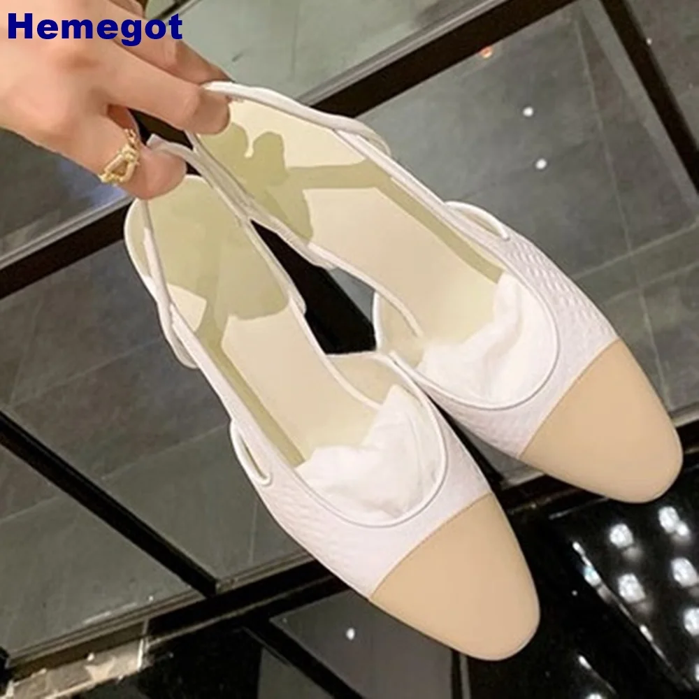 

Mixed Color Genuine Leather Banquet Sandals 2024 New Round Toe Crystal Bling Back Strap Shallow Office Sandal Fashion Women Pump