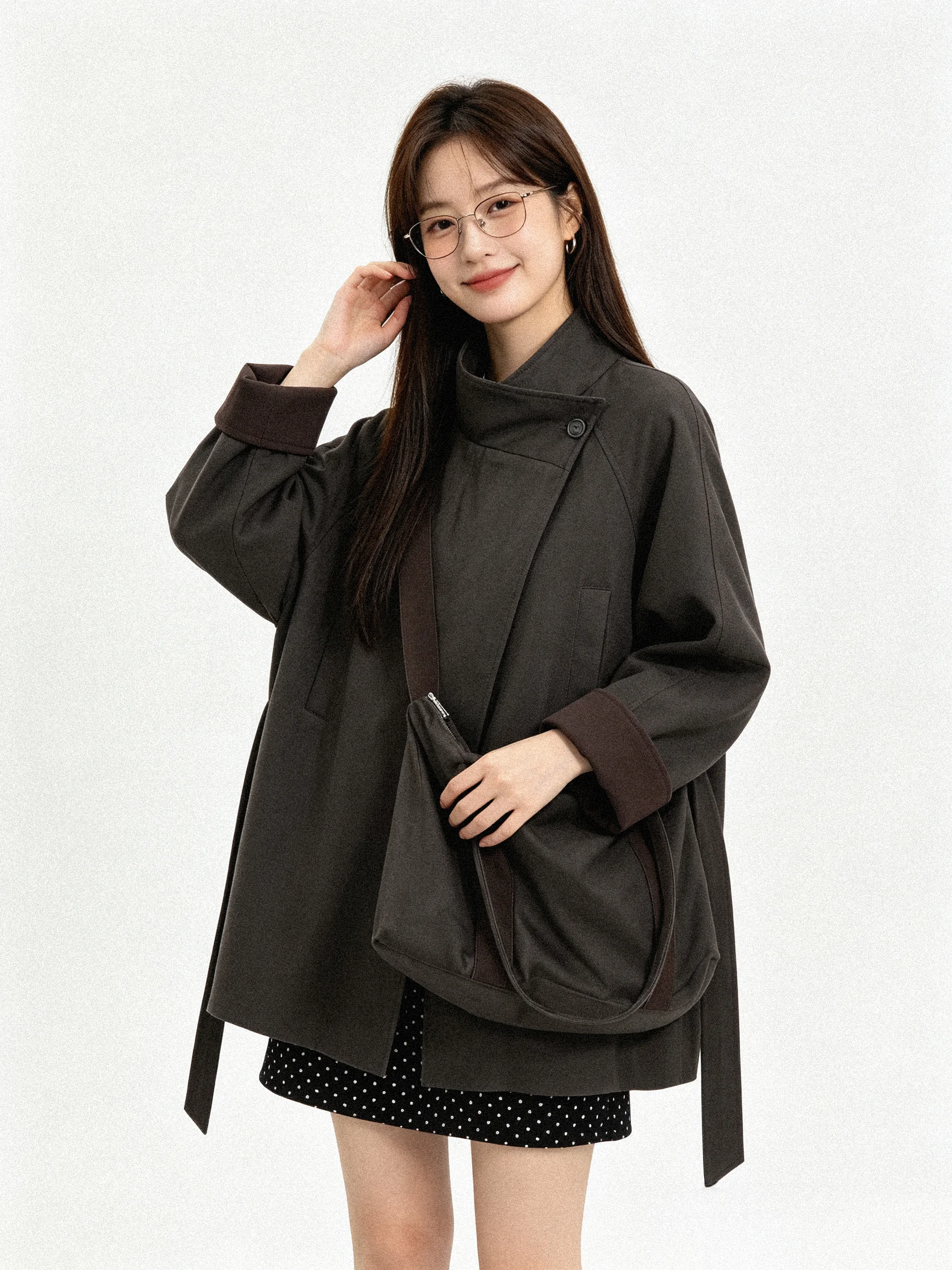 Laid-back Commuter Style Loose Fit Korean Fashion Windbreaker Early Autumn Long Sleeve Breathable Standard Size Women's Coat