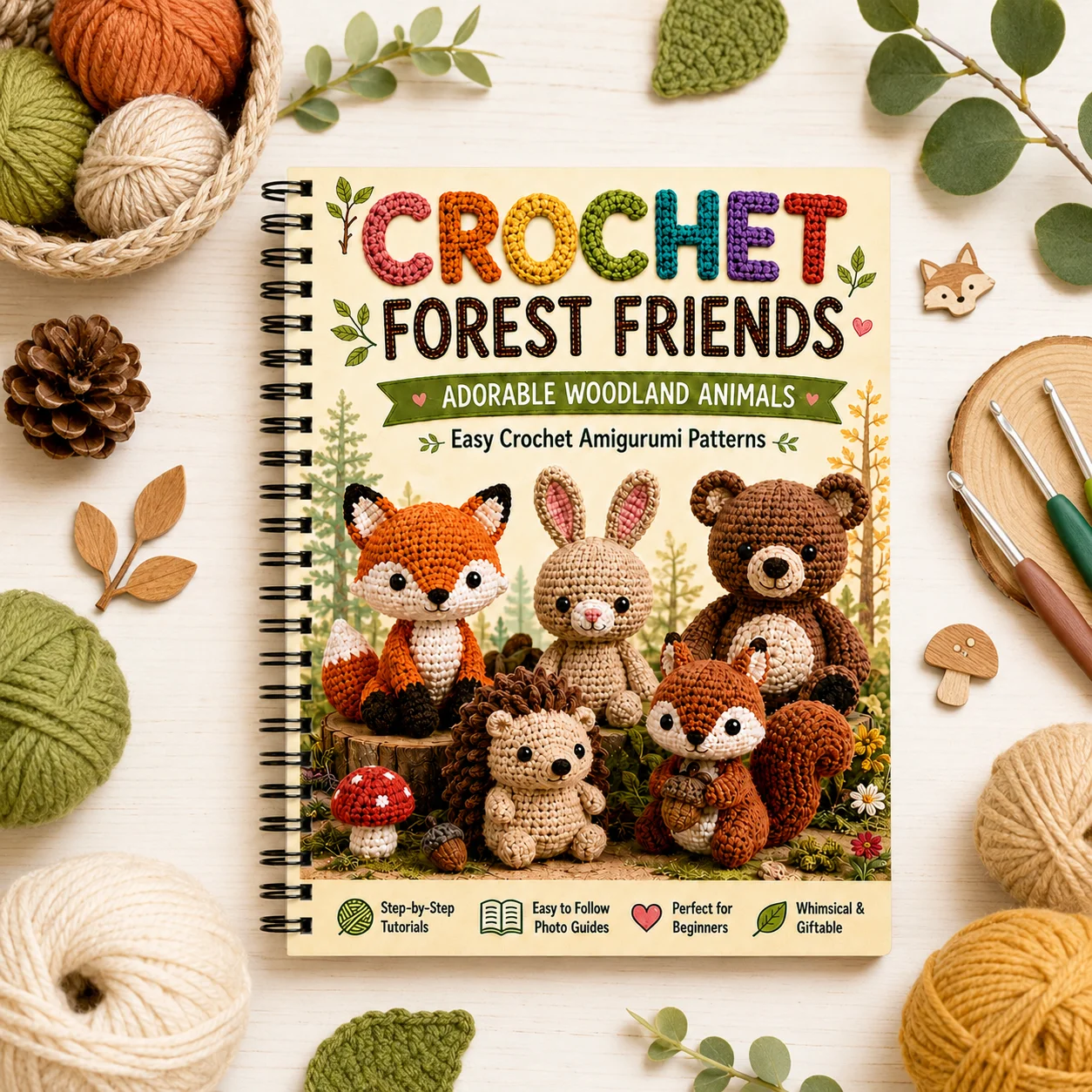 Crochet Forest Friends Amigurumi Pattern Book, Woodland Animal Crochet Guide with Photo Tutorials for Beginners