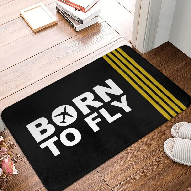 Custom Born To Fly Flight Pilot Front Door Floor Entrance Mats Aviation Airplane Aviator Kitchen Bathroom Doormat Carpet Rug