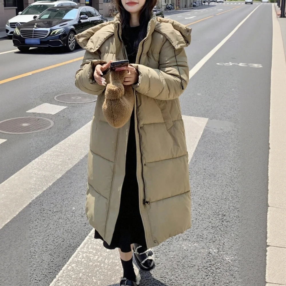 المرأة بساطتها الكورية بلون طويلة الأكمام معطف مقنع الخريف الشتاء نمط غير رسمي موضة الاتجاه سترة قطن