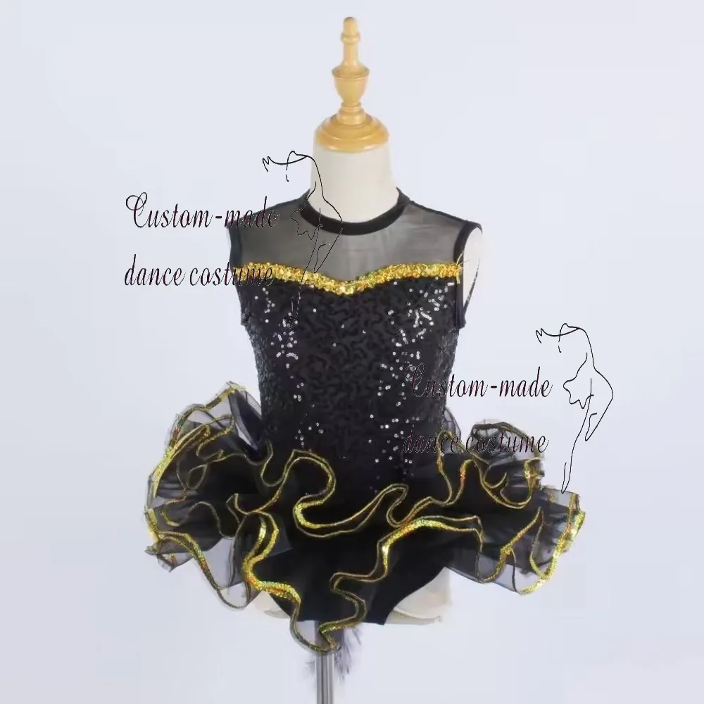 

Children's Role-Playing Kitten Short Skirt Dress for Christmas Party with Gold Sequined Ballet Skirt, Stage Performance