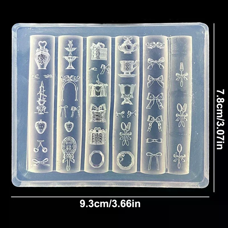 투명 네일 아트 실리콘 조각 몰드 리본 모양 거울 찻잔 UV 젤 폴리쉬 아트 몰드 DIY 디자인 네일 참 스텐실 데코