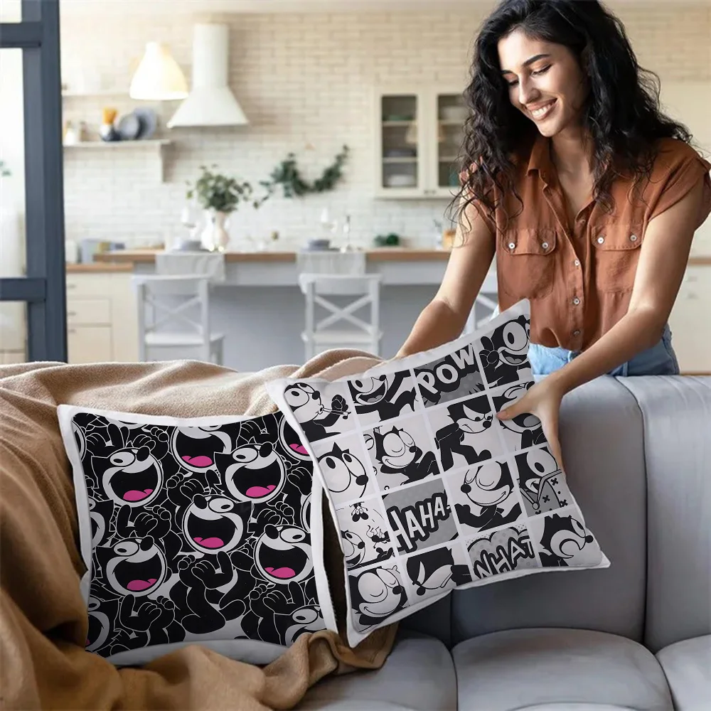 F-Felix The Cat Exquisite Pillow Covers Cartoon Sofa Decorative Home Double-sided Printing Short Plush Cute Cushion Cover