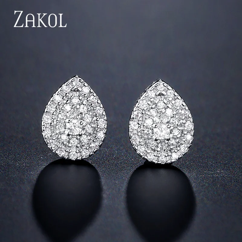 ZAKOL Simple Sliver Color Teardrop Cubic Zirconia Stud Earrings for Women Wedding Dinner Anniversary Jewelry EP2373