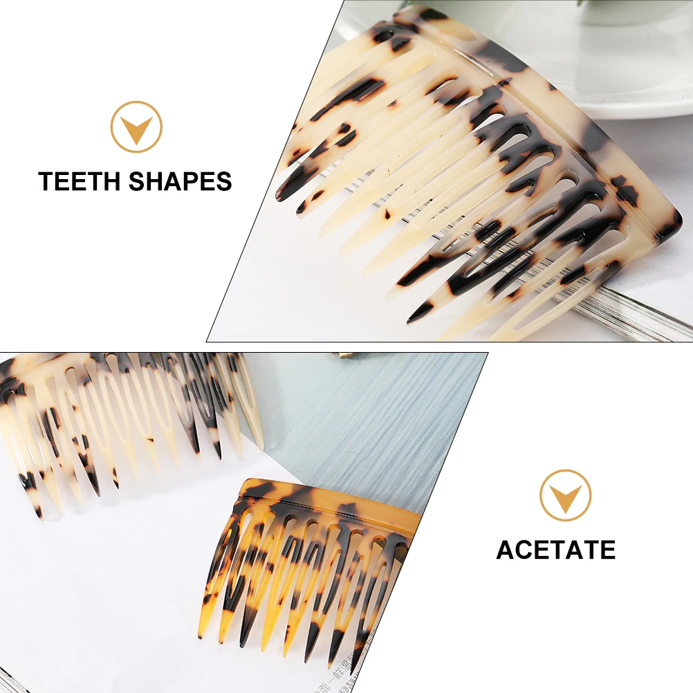 

2pcs Retro Acetate Hair Combs Durable 12 Teeth Design Leopard Print Fits All Hair Types Gentle Hold Stylish Accessories Bangs