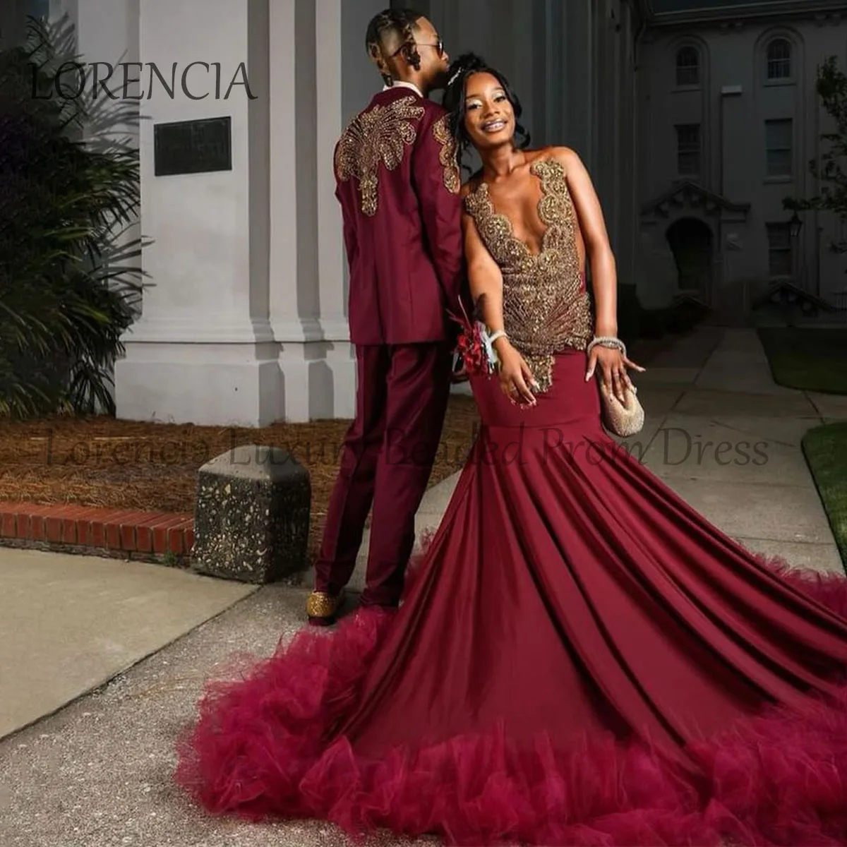 Vestido largo de sirena con purpurina para niña, traje Formal sin mangas con diamantes de imitación y volantes, para fiesta de boda, color Burdeos