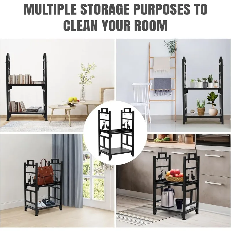 مجموعة أدوات Fireplce Firepit رف الحطب، حامل سجل خشبي حديدي بطبقة مزدوجة لملحقات الأماكن الداخلية الخارجية