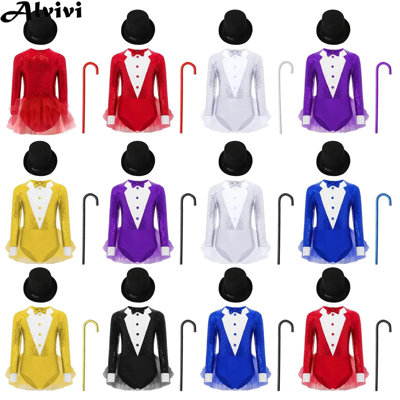 أطفال بنات ملابس رقص الجاز هالوين كرنفال السيرك الساحر تأثيري الملابس الترتر سستة تول متجنب يوتار مع قبعة #1