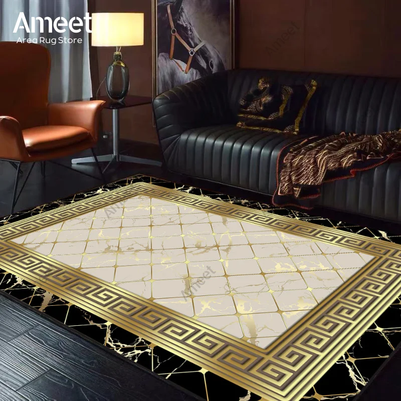 Carpet For Living Room Modern Luxury Black White Yellow Gold Geometric Lounge Hallway Bedroom Rug House Corridors Floor Door Mat