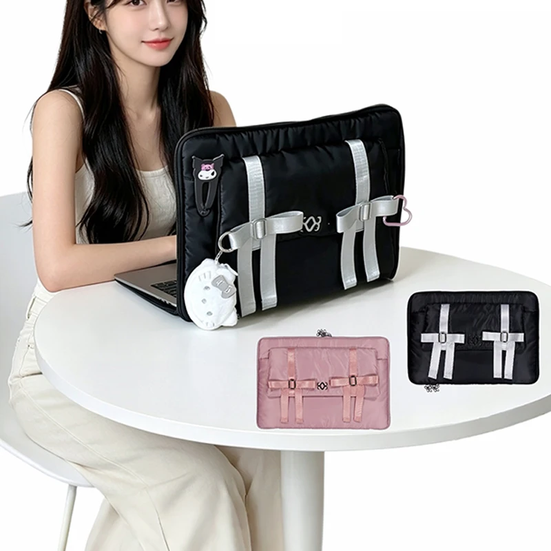 New Bow Computer Storage Bag Lace Decoration Inner Layer Fixed Shock Absorption Computer Sundries Storage Bag