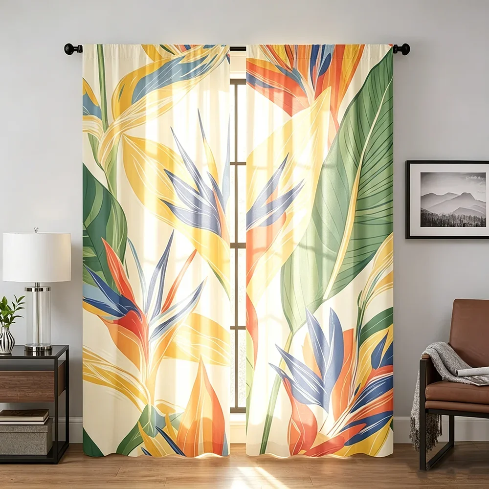 2PCS Digital Printed Curtains, Tropical Colorful Leaves 2 Pattern, Stylish Window Treatment for Living Room Bedroom Decor