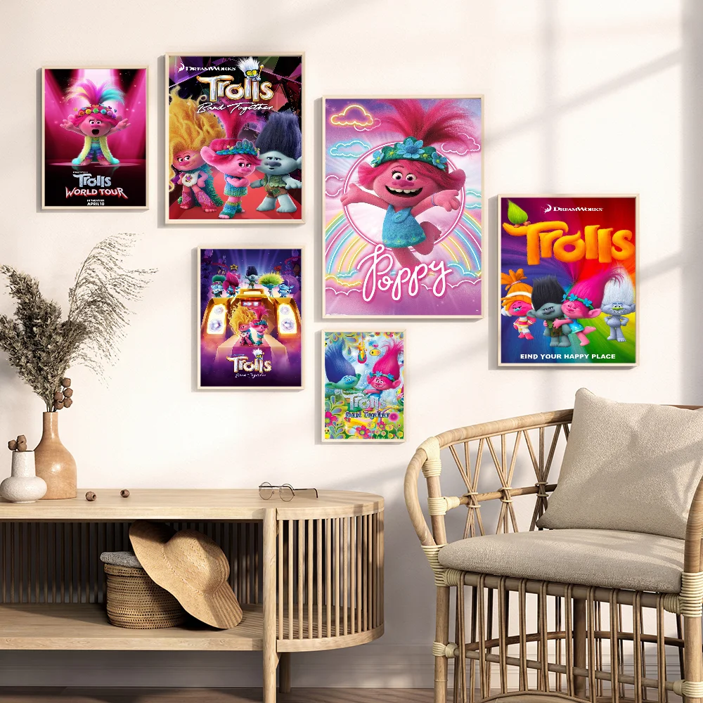 

Trolls Band T-Together Cartoon Movie Sticky Posters Vintage Room Home Bar Cafe Decor Vintage Decorative Painting