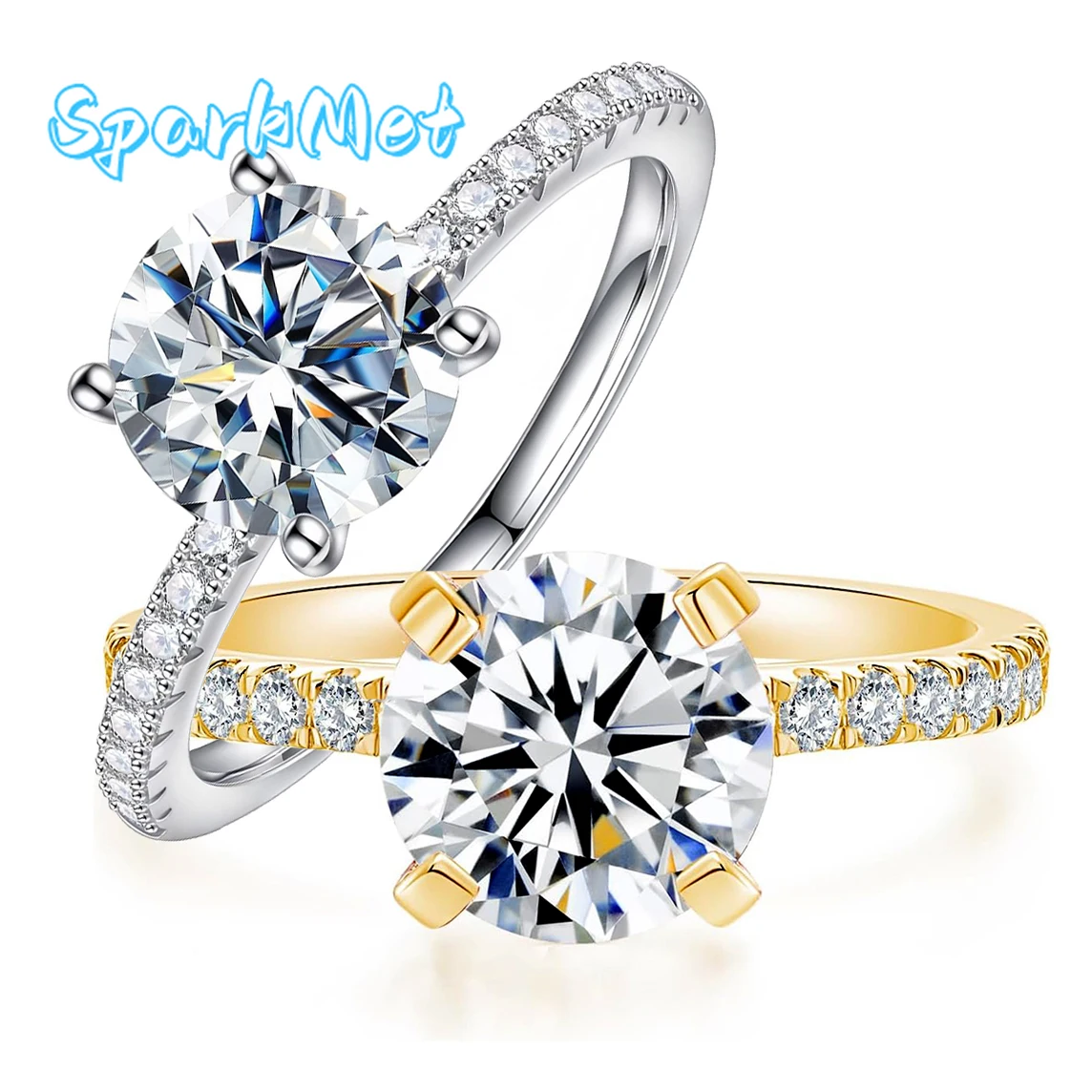 

SparkMet 100% Real 1-2ct D Moissanite Ring with Certificate Passed Diamond Test Ring Women's Wedding Jewelry Gift S925 Silver