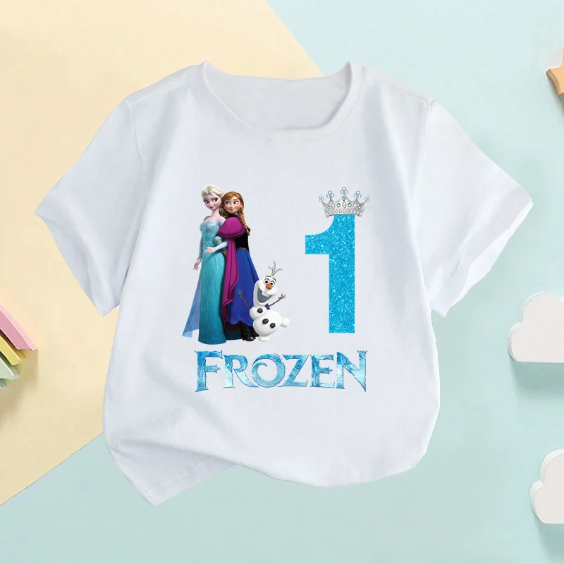 

Summer Frozen Elsa Princess Number Print Girls Boys Clothing Tees Fashion Casual Kids Short Sleeve Cotton Children T-Shirt Topd