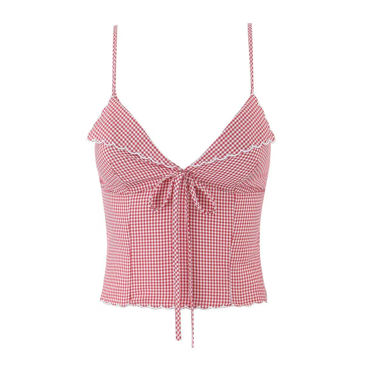 

Women's Clothing 2025 Summer V-Neck Embroidered Plaid Camisole Vest Top For Women