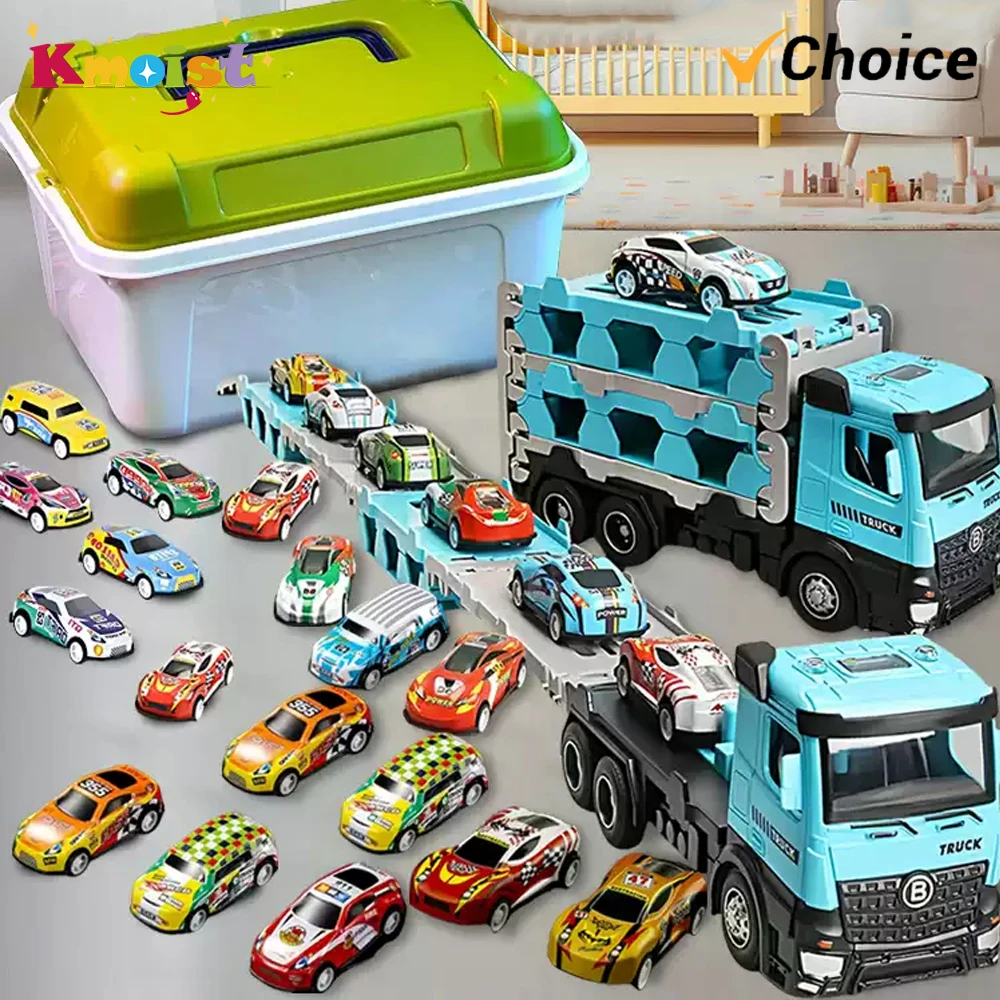 

Catapult Deformation Ejection Track Car Set Alloy Car Toy Container Truck Model Of Alloy Trailer Big Container Storage Truck Toy