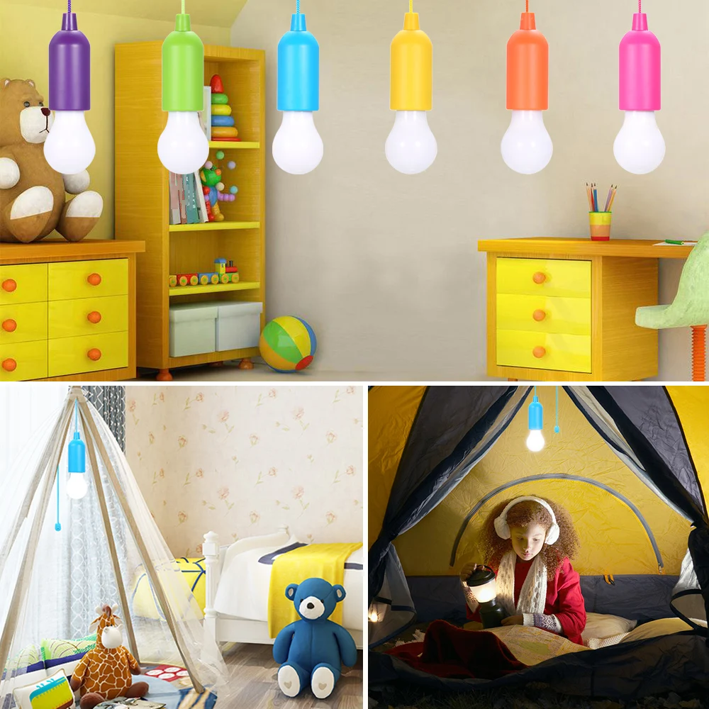 4.5V 0.5W LED Bulb Pull-Rope  3 *  Battery Powered Operated Hanging Design 6 Pack for Bedroom Living Room Restaurant Dining Hall