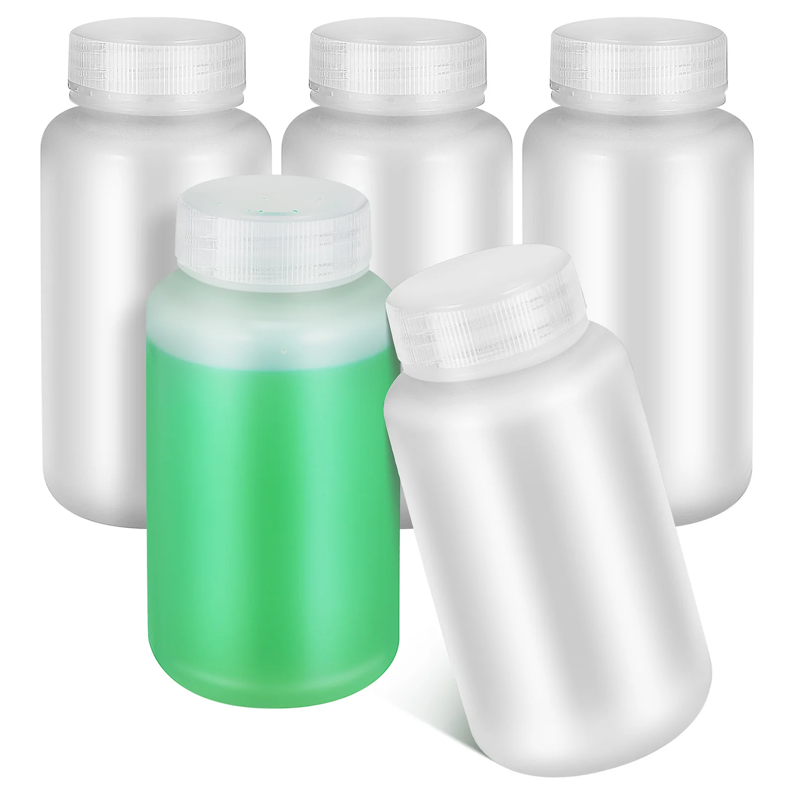 5Pcs Plastic Lab Chemical Bottles Wide Mouth Sealing Sample Containers Liquid Storage Refillable Reliable for Testing 250Ml