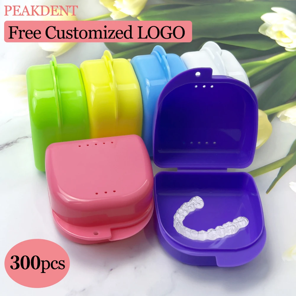 

200pcs Dental box Free Customized LOGO Denture Storage Box Hook Air Vent Holes Dental Appliance Supplies Health Care Braces Case