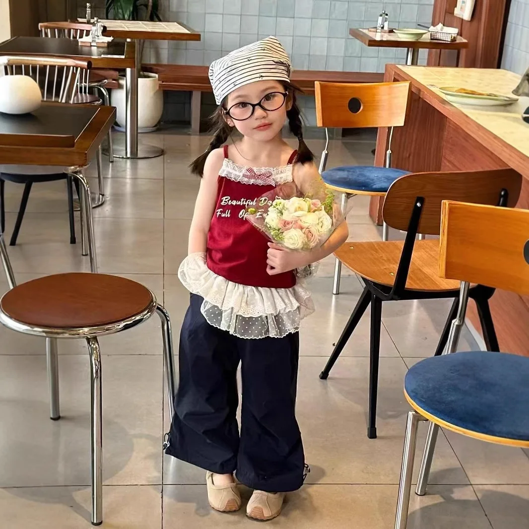 

Lace Buttful Knot Halter Tops Cute and Sweet 2025 Summer New Casual Versatile Lace Patchwork Halter Tops