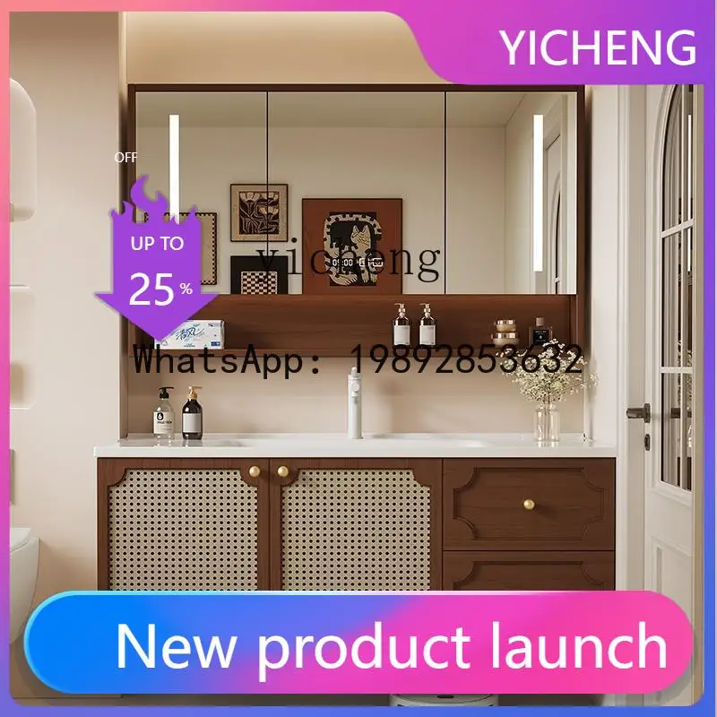 Q6  Bathroom Cabinet American Solid Wood Bathroom Cabinet Ceramic Integrated Basin Wash Table Hand Washbasin Cabinet
