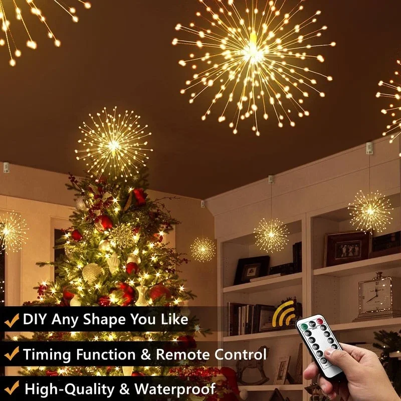 Hanging Starburst Fairy Lights for Christmas Waterproof Hanging Fireworks Fairytale Lights Christmas Dandelion Starburst Lights