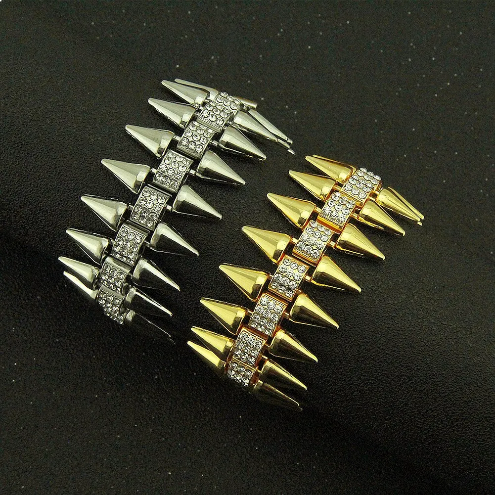Men Hip Hop Rapper Punk Spike Rivet Rhinestone Bangle Bracelet Motorcycle Cosplay Jewelry Gift