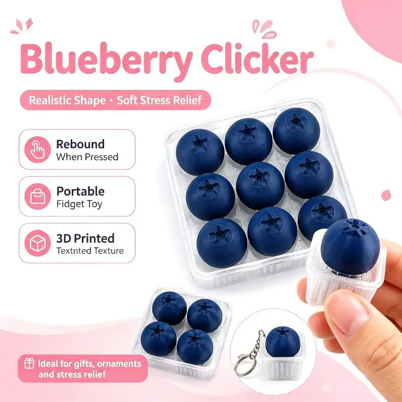 Simulation Blueberry Keychain Finger Button Anti-stress Toys Funny Keyrings Pendant For Stress Relief Pocket Gift Toy