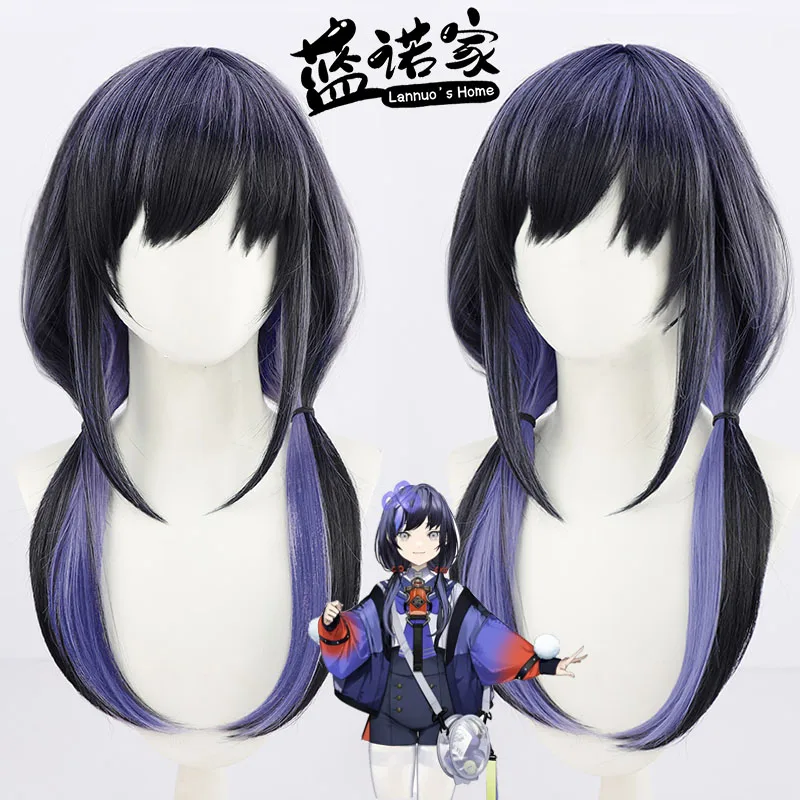 NIJISANJI vta 아이돌 비추얼 유튜버 걸즈 Vtuber 포토 네이 코스프레 가발 포니테일 혼합 보라색 긴 직모 헤드웨어