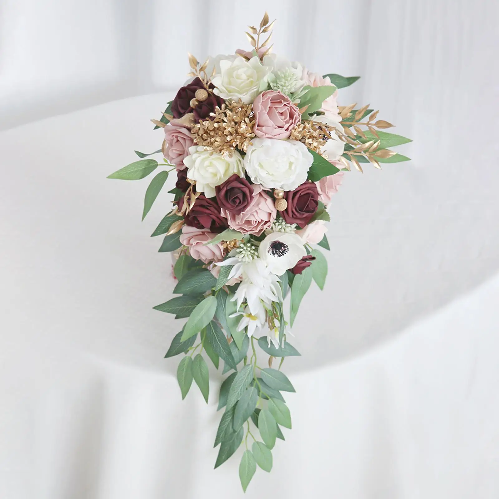 

Wedding Bouquet Teardrop Romantic Rustic Silk Flower Artificial Bridal Bouquet for Ceremony, Party, Shower, French Wedding,