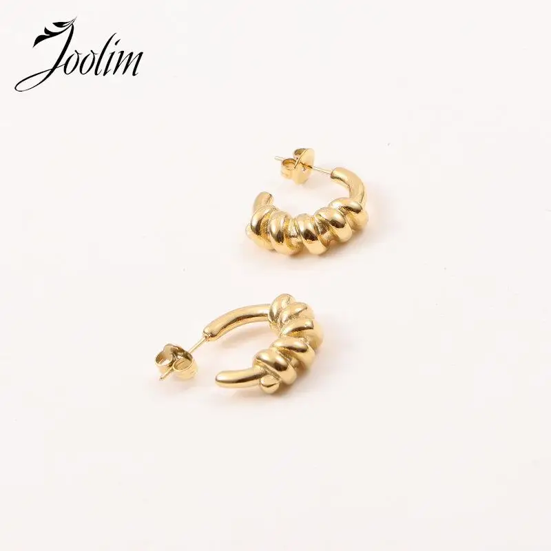 

Joolim Jewelry High Quality PVD Wholesale Solid Delicate Small Twisted Spring Wire Hoop Stainless Steel Earring for Women