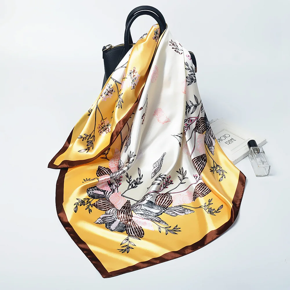 

1pcs 70cm Vine Flower Pattern Silk Scarf for Women Simulated Silk Flower Print Fresh Versatile Headwear Clothing Square Scarf