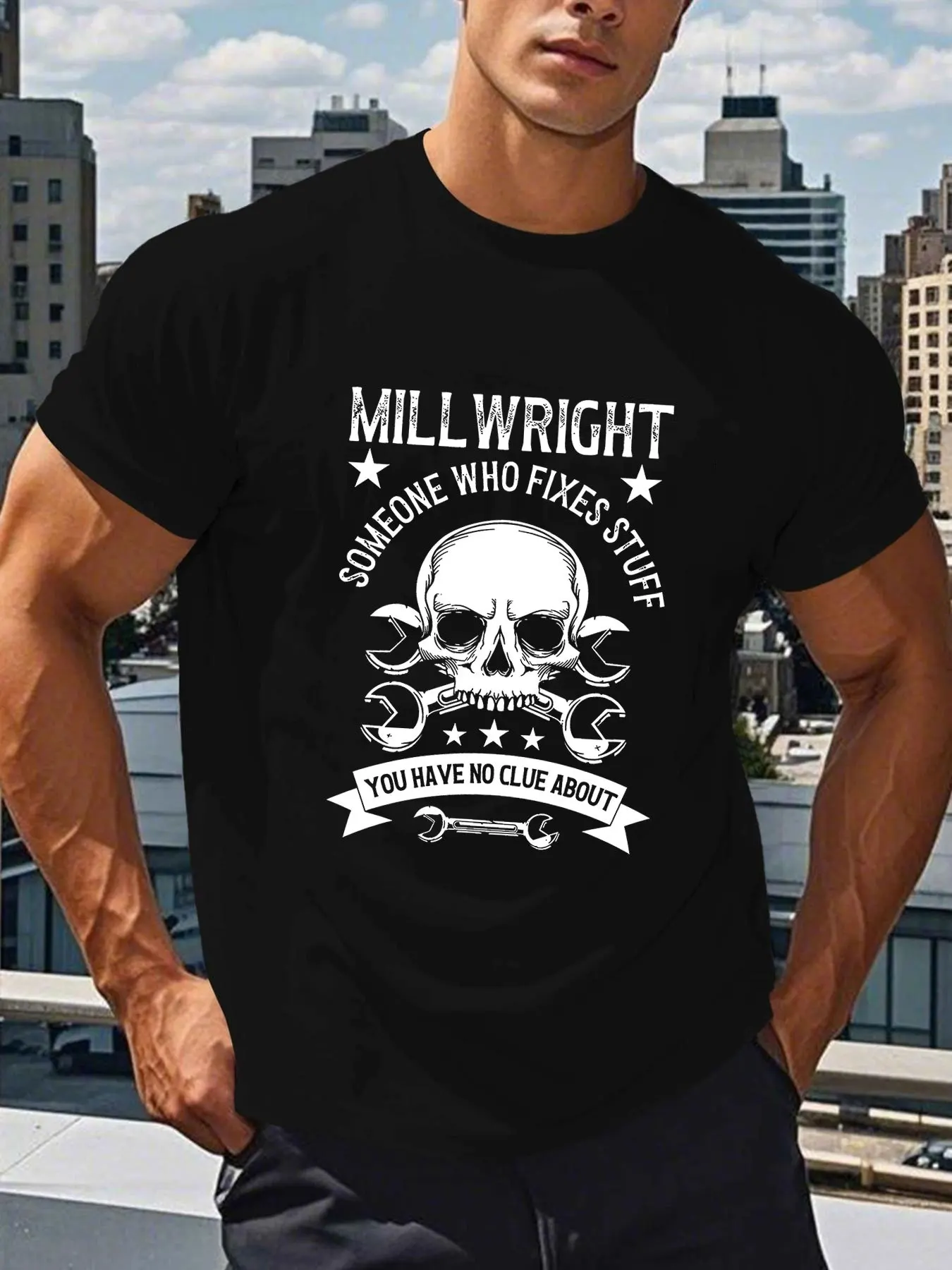 

Men's t-shirts Crewneck Daily Summer 100% cotton Millwright Skull Design Printing Short sleeve tee Y2k Breathable
