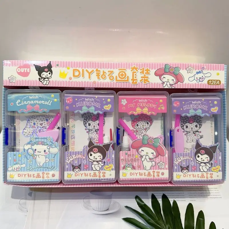 

12pcs Sanrio Diamond Painting Free Sticking Diy Set Cute Kuromi Dot Diamond Sticking Diamond Handmade Gift Stationery Wholesale