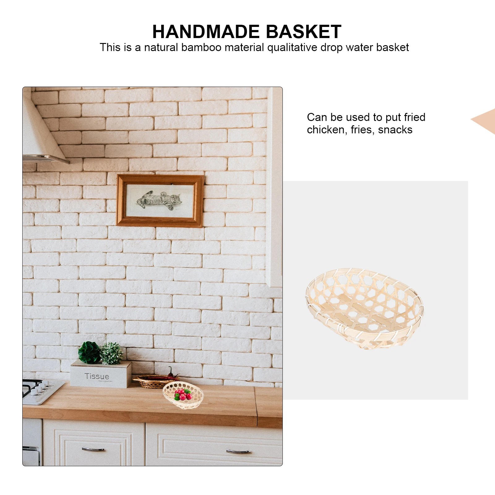 

4pcs Handmade Bamboo Woven Storage Plates Eco- Baskets Home Office Decorative Food Containers Portable