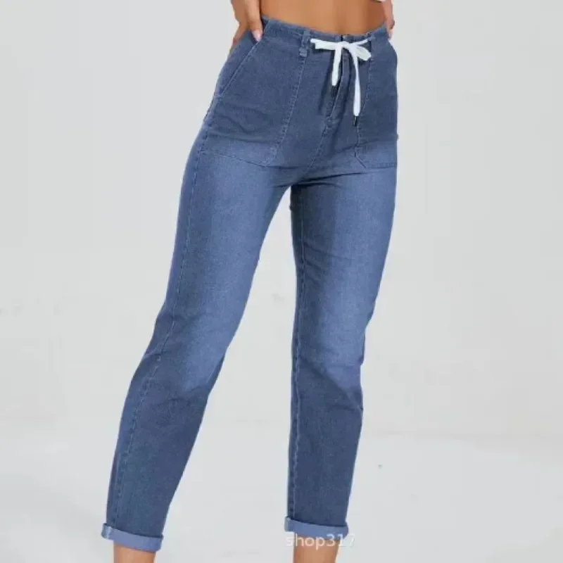 Autumn Office Lady Jeans Casual Loose Fashion Women Streetwear Trousers Stretch Pants High Waist Denim Jeans Pantalon 29449