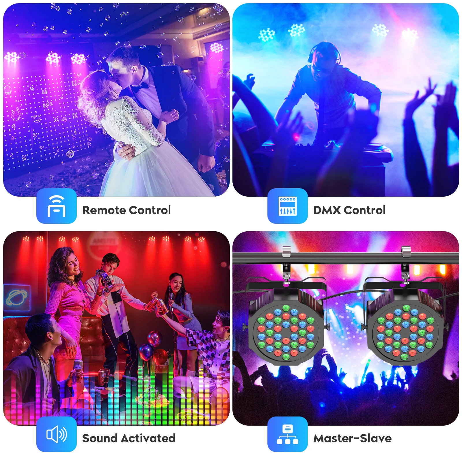 Yiflamefly 4 قطع RGB 36 LEDs ضوء موازي الضوء مع جهاز تحكم عن بعد مع شاشة إلكترونية 7CH DMX لنادي حفل الزفاف KTV