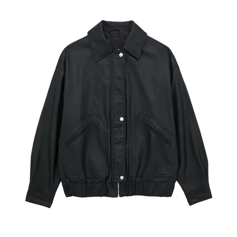 Autunno 2024 Cappotto da pilota Jaet Faionable da donna Simulazione in pelle Design tutto-fiammifero Capispalla ort vestibilità ampia