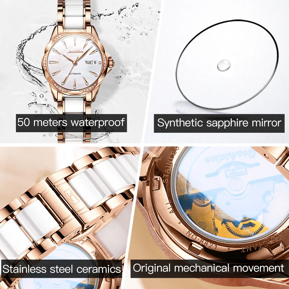 JSDUN Original Ceramic Automatic Mechanical Women\'s Watch Elegant Fashion Lady Wrist Watch New High Quality Luxury Women Watches