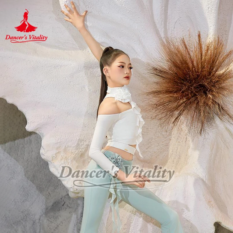 Haut à manches longues unilatéral latin + pantalon évasé, ensembles de pratique professionnelle, vêtements d'entraînement Chacha Samba Tango, vitalité du danseur