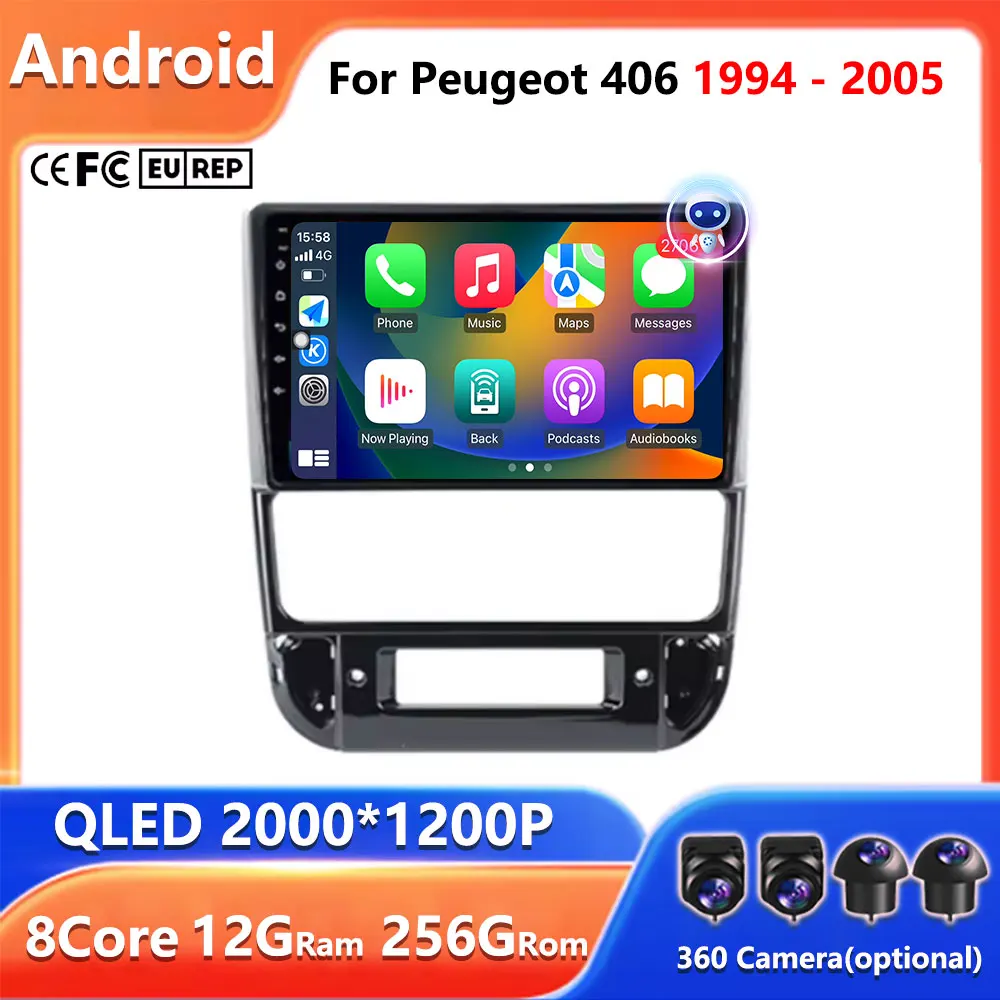 

Android 16 Carplay Auto 4G+WIFI Car Radio For Peugeot 406 1995-2005 Multimedia Stereo Video Player GPS Navigation Audio QLED DSP