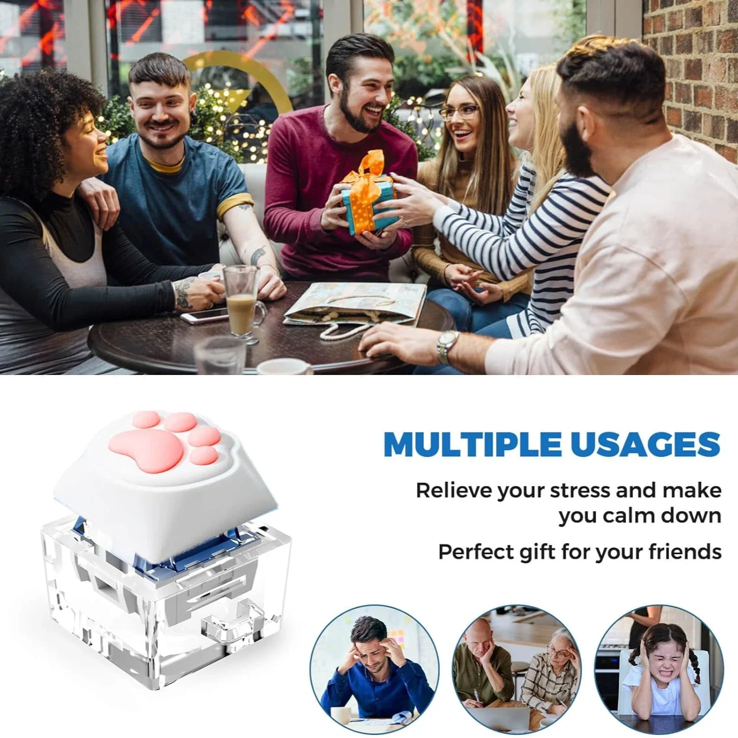 Cat's Paw Keychain Keyboard Fidget Toys Keyboard Decompression Finger Clicker Button Stress Relief Gifts for Adult and Kids