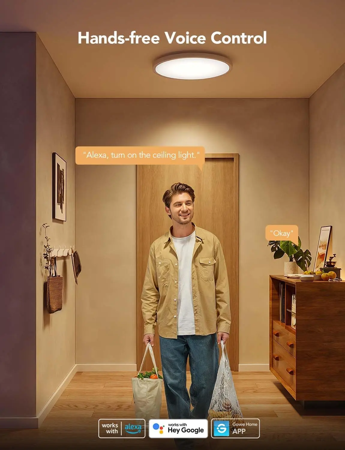 Smart RGBIC LED Ceiling Light, 2400LM Flush Mount Fixture with Alexa Control, Adjustable Colors for Bedroom and Living Room