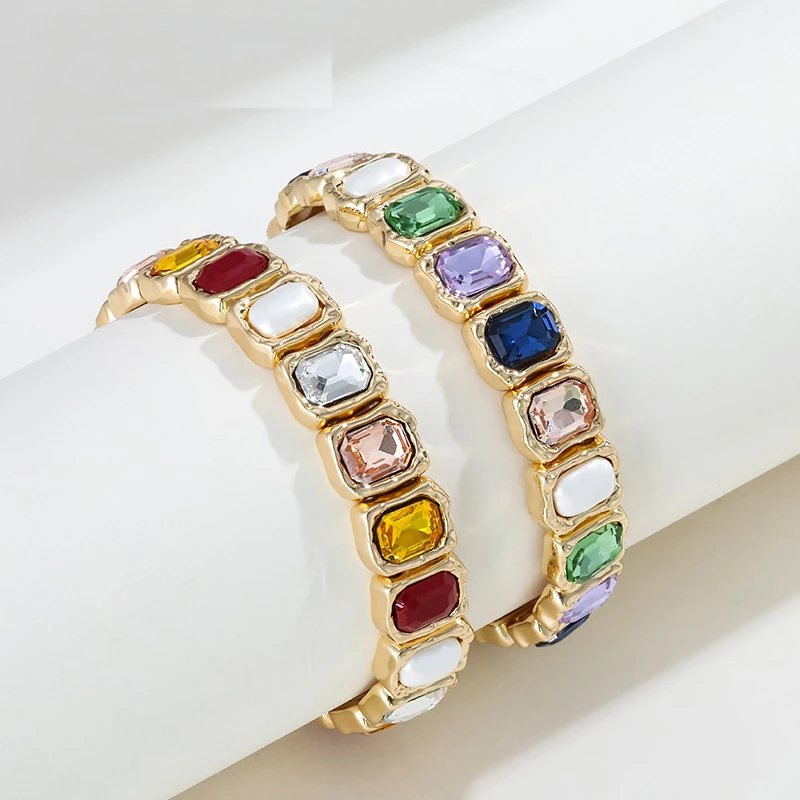 

New alloy colored glass dot diamond temperament bracelet for women European and American cross-border fashion simple hand access