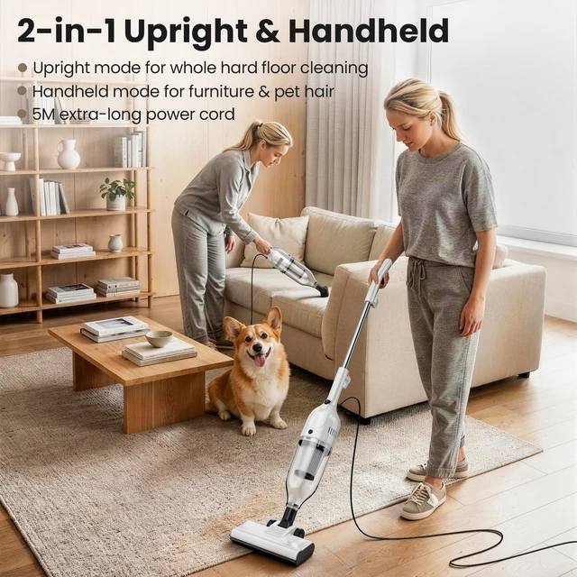 Vastorm R7 Corded Vacuum Cleaner 600W 20Kpa Powerful Suction Household Handheld Stick Vacuum Portable 3 in 1 Lightweight Cleaner 5M Long Cable Bagless Upright Vacuum for Hardwood Floor Carpet Pet Hair Cleaning 3