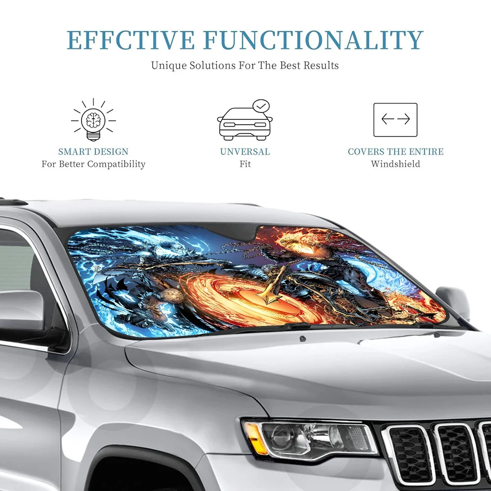 New Horror G-ghost Rider Car Windshield Funny Sun Shade Foldable UV Ray Sun Visor Protector Sunshade For Front Window view 6