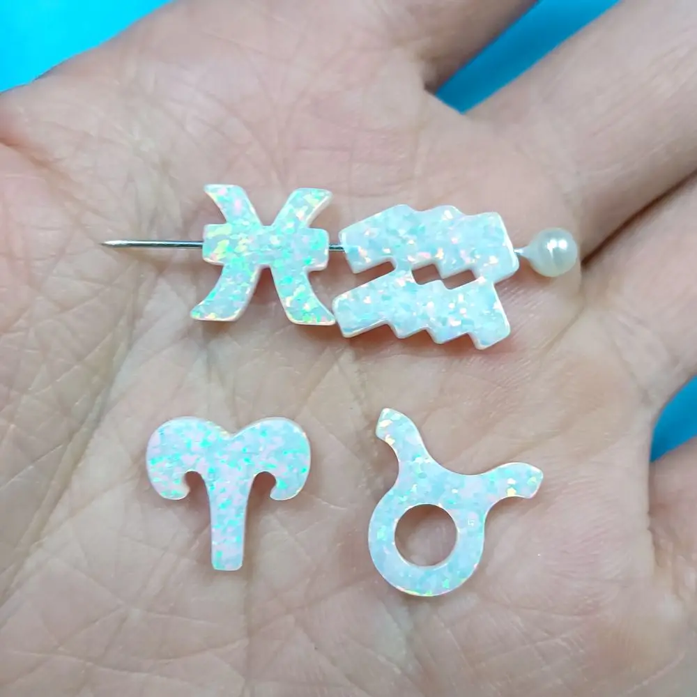 

(10Pcs/Lot) Synthetic OP17 Snow White 12 Zodiacs / 12 Horoscope Shape Opal Gems Stone Pendants For Fashion Jewelry