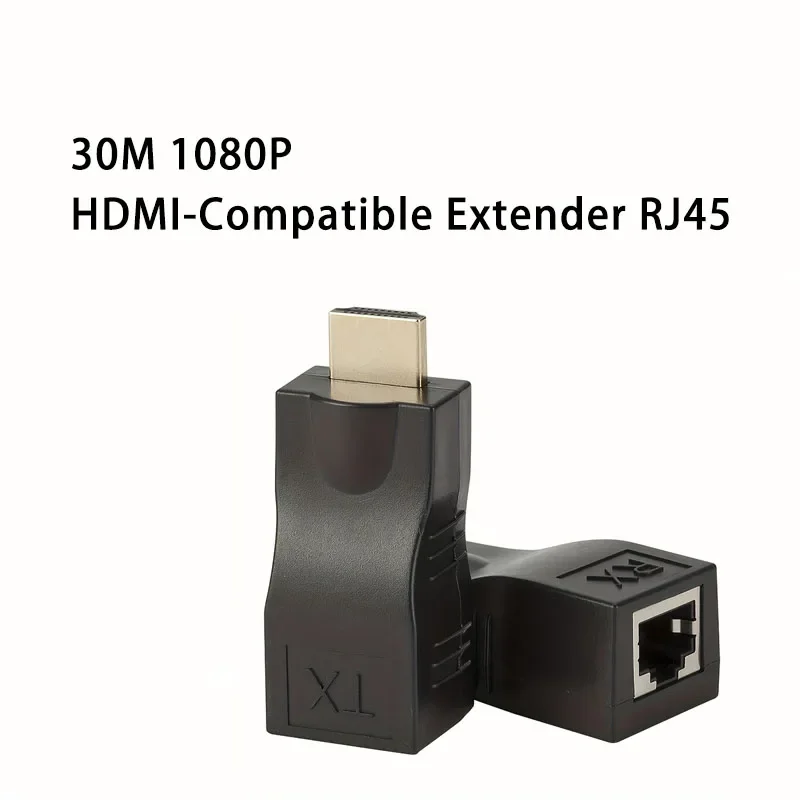 30M HD‑Compatible Extender Kit 1 Pair Transmitter Receiver 1080P Over Cat5e Cat6 RJ45 Ethernet Cable Long Distance