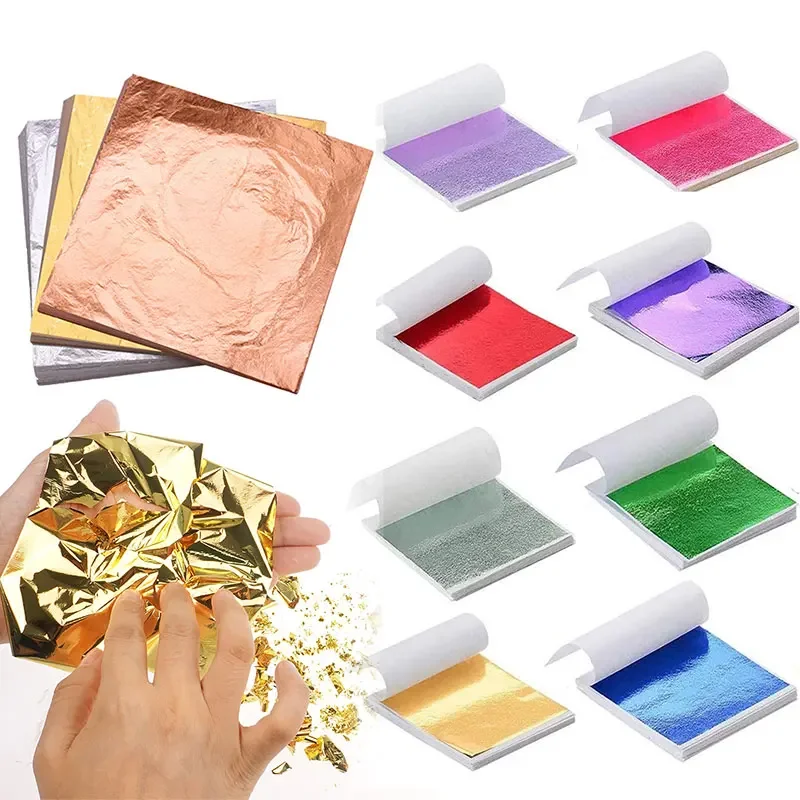 

100pcs 8x8.5cm Imitation Gold Silver Copper Foil Leaf Sheets for DIY Crafts Painting Nail Art Gilding Home Decor